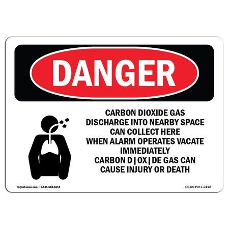 SIGNMISSION Safety Sign, OSHA Danger, 18" Height, 24" Width, Aluminum, Carbon Dioxide Gas Discharge, Landscape OS-DS-A-1824-L-2412